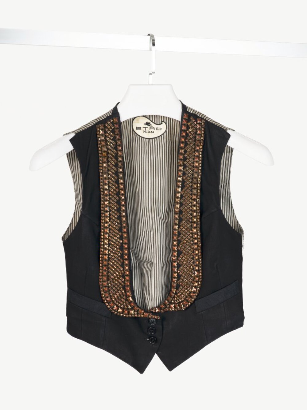 Etro Black Studded Stripe-Back Waistcoat